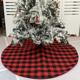 Buffalo Plaid Christmas Tree Skirt Red Black Double Layers Xmas Tree Skirt 48 Inch Farmhouse Party Decoration JK2008XB