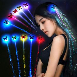 Luminous Light Up LED Hair Lights Butterfly Night Lights With Flashing Hair Fiber Optic Extension Barrette For Party Favors Light Up Toys