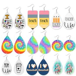 Original tie-dye gradient Colour leather earrings accessories European and American water drop nurse pencil teacher pendant manufacturer supply