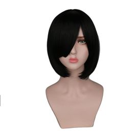 QQXCAIW Short Bob Straight Women Girls Natrual Black Heat Resistant Synthetic Hair Wigs