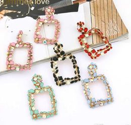 NEW Crystal Stone Big Square Drop Earrings Gold Silver Colour Round Square Metal Dangle Earrings For Women Gift Jewellery epacket free