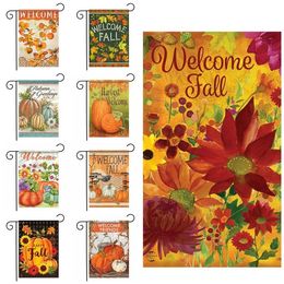 hot Autumn pumpkin flag maple leaf Thanksgiving Garden Flag courtyard welcome FALL flag yard Banner Flags 45*30CM T2I51366