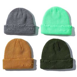 Hole Knitted Hat Men's/Women's Winter Hat Outdoor Warm Helmet Peas Solid Colour Innocent Cap Multi-color beanie Peas man Skullcap