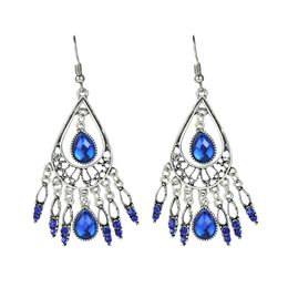 Bohemian Crystal Drop Earrings Retro Boho Long Tassle Ethnic Elegant Jewellery Rhinestone Accessories Pendant