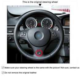 Black Suede Leather Car Steering Wheel Cover for BMW M Sport M3 E90 E91 E92 E93 E87 E81 E82 E88227J