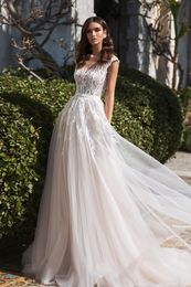 Boho Wedding Dresses Bridal Gowns for Girls Cap Sleeves Lace Applique Wedding Gowns Court Train robe de mariée custom made