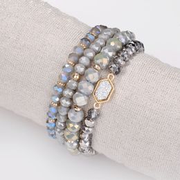 Fashion Druzy Drusy Stretchable 6 Colours Crystal Beaded Strand Bracelets Pack Set