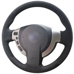 DIY Black Suede Car Steering Wheel Cover for Nissan QASHQAI X-Trail NV200 Rogue