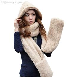 Wholesale-Fashion 2020 new winter thick cashmere double-couple Scarves hats gloves one Warm Hooded Scarf women 8 colours 240*16cm 10.7-3