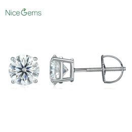 Genuine14K 585 White Gold 2.0CTW D Color Round Moissanite Diamond Stud Earring Screw Back Basket Set Classic Ladies Earrings