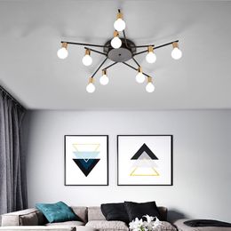 Bedroom ceiling lights creative personality black circular geometric iron lamp room study small bedroom Nordic lamps