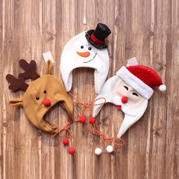 Kids Christmas Hat Cartoon Warm Earmuffs Hats Long Rope Santa Caps Party Costume Photography Props Xmas Gifts Snowman Deer Santa DW5758