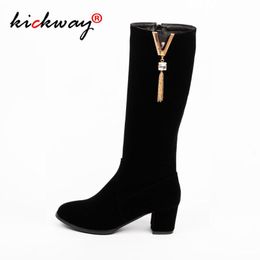 2020 Knees High Boots Women PU Leather Suede Matte Boots Zipper Zapatos De Mujer Solid Riding Winter Shoes Plus size 34-48