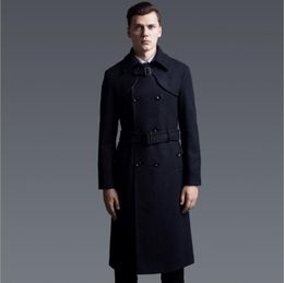 Long Woollen Trench coat men fashion double breasted Woollen clothing for autumn winter East Europe pop Windbreaker Man