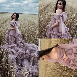 pregnant wedding robes long sleeves ruched tulle newest night gown for women ribbon sweep train sexy vneck sleepwear