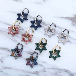 Hot Selling Six-Pointed Star hip hop female earrings full of zircon color zirconium personalized wild earrings