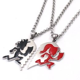 one Pair Couple Heart Lover red Man black women Stainless Steel ICP Crazy Clown Heart Hatchetman Charms Pendant Necklace Chain 4mm 24 inch