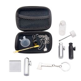 11pc/set Portable Tobacco Bag Sets Cigarette storage kits Metal bullet snuff bottles Filter Cup Glass fume tank Smoking set GGA3746-4