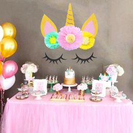 Unicorn Paper Pompom Flower Unicornio Horn Ears DIY Decoration Background Wedding Party Kids Birthday Room Decoration