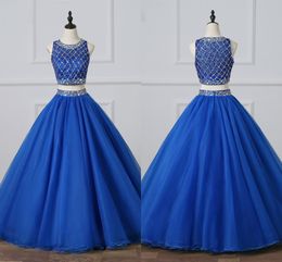 Real Image Two Piece Prom Vestidos De Quinceanera 2021 Beading Crystal Jewel Cap Sleeve A-line Prom Dress 8th Grade Party Formal New Evening