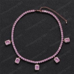Men Women Bling Chains Necklace Fashion White Gold Plated 4mm CZ Iced Out Ruby Tennis Nice Gift
