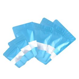 Assorted Size Matte Blue With Clear Rectangle Window Front Silver Inside Blue Back Foil Mylar Stand Up Zip Bags With