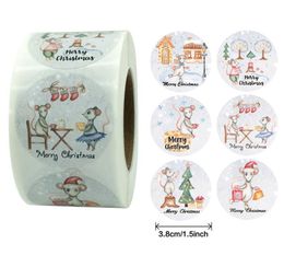 500pcs/roll 1.5inch Merry Christmas Stickers Circle Paper Sealing Label Stickers for Bakery Packaging Decoration Gifts Stationery