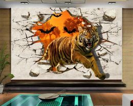 Custom 3d Animal Wallpaper 3D Fierce Tiger Breaks Through the Wall Creative TV Background Wall Living Room Bedroom Wallcovering HD Wallpaper