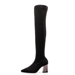 L'inverno sopra gli stivali del ginocchio in tessuto in tessuto femmina coscia sexy scarpe da donna sexy lunghe bota femminina afa