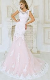 Pink White Prom Dresses FormaL Party Gowns Bridesmaid Lace Appliques V Neck Satin Tulle Sweep Train Evening robes de soirée