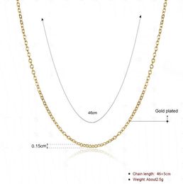 High Quality 18K Gold Plated Rolo Chains Necklaces Fashion 1.5MM 18 inch DIY Pendant Brass Necklace fine Jewelry for women girls