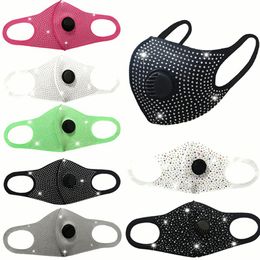 Bling Bling Diamond Face Mask with Breath Valve Shiny Fashion Mask Ice Silk Reusable Washable Mouth Masks Protective HHA1513