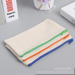 DIY Canvas Pencil Bag Solid Plain Zipper Pen Bags Canvas Stationery Storage Bags Canvas Bag Organiser Bag School Supplies 7 Designs BT149