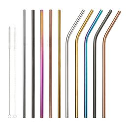 2021 Stainless Steel Drink Straw 6*0.5*215mm Reusable Rainbow Gold Metal Straight Bend Straws Drink Tea Bar Drinking fast ship