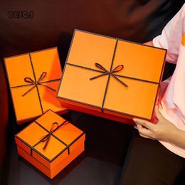 Luxury Large Orange Silk Bow Ribbon Gift Box Party Wedding Wallet Scarf Bestselling Cardboard Packaging Decorative Gift Box