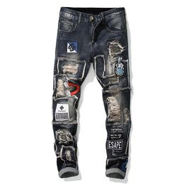 Mens Casual Straight Jeans Retro Slim Skinny Jeans Fashion Design Ripped Men Hip Hop Denim Pants Free Shipping