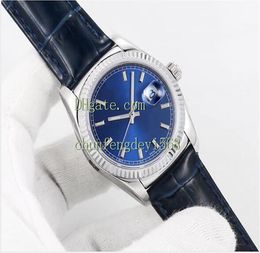 Mechanical 36MM Wristwatches 118135 118138 118139 316L ETA 2836 Movement Fluted 18K White Gold Bezel Leather Strap Automatic Mens Watches