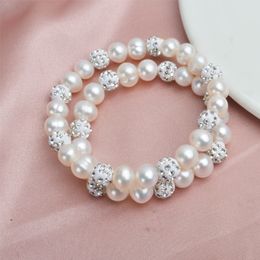 20pcs White Pearl beads Bracelet Crystal Bracelets Jewellery DIY Bracelets For Women with White Clay Zircon Ball Elasticity Jewellery Gift