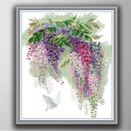 Wisteria flowers Handmade Cross Stitch Craft Tools Embroidery Needlework sets counted print on canvas DMC 14CT /11CT