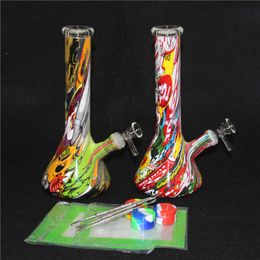 hookahs Colored glass bong heady thick water pipe inline perc rig oil bongs wax beaker pipes silicone dab mat