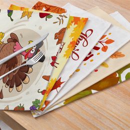 Thanksgiving Placemat Happy Thanksgiving Turkey Single Sided Printed Cotton and Linen Placemat 32m*42cm Autumn Restaurant Placemat