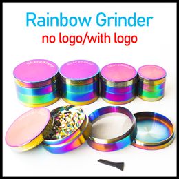 Rainbow Dazzle Color 4 Layer Herb Grinder Zinc Alloy Tobacco Grinder 40mm 50mm 55mm 63mm Metal Grinders Herb Mill Magnetic Top Grinder