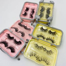 2 Pairs 25MM 6DMink Lashes With Eyelashes Luggage Packaging Box Thick Criss-cross Long Wispies Fluffy False Eyelashes Eyelashes