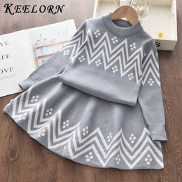 Keelorn Girls Spring Clothing Sets 2020 Collage Style Kids Sweater+Skirt 2pcs Bow Clothing New Fashion Children Suit Clothes Set