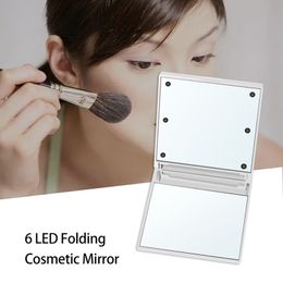 Foldable Compact Mirrors 6 LED Lights Makeup Mirror Portable Compact Mini Square Cosmetic LED Mirror J1038