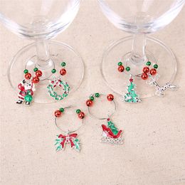 Christmas Wine Mug Recognizer 6 Pcs/set Glass Wine Label Xmas Ornament Glasses Marker Santa Xmas Tree Glass Bottle Decoration