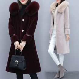 Sheep shearling coat women 2020 new slim long hooded fur grass composite one medium