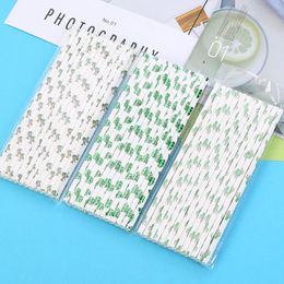 25pcs/lot Cactus Pattern Paper Drinking Straws Disposable Straws for Halloween Christmas New Year Party LX2790