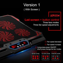 Freeshipping 17 inch Gaming Laptop Cooler Six Fan Led Screen Two USB Port 2600 RPM Laptop Cooling Pad Notebook Stand for Laptop