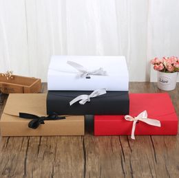 24*19.5*7cm White/Black/Brown/Red Paper Box with Ribbon Large Capacity Kraft Cardboard Paper Gift Box Scarf Clothing Packaging SN1773